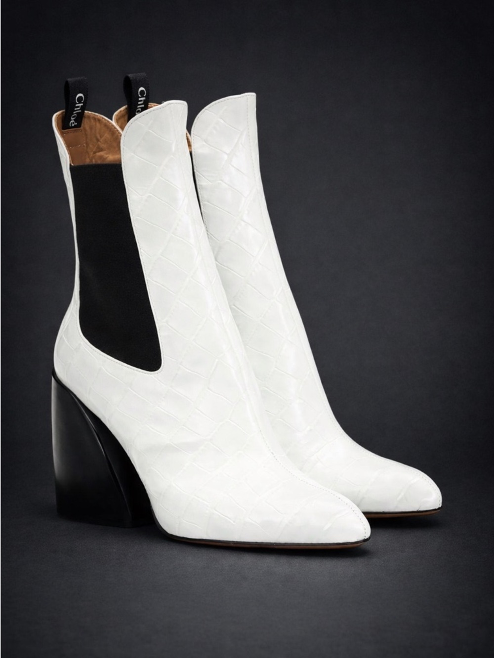 Chloé White Wave Leather Chunky Heeled Booties Size 39